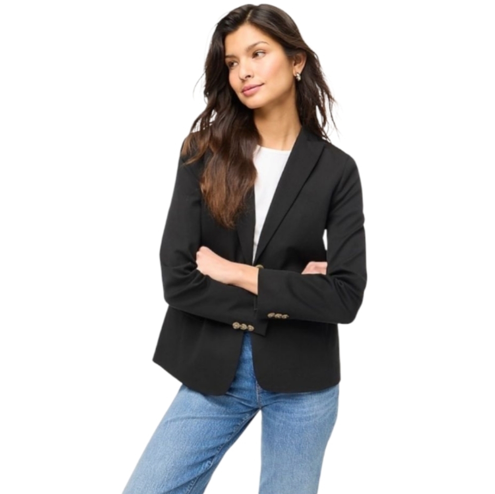 J. Crew NWT $198 Women's Cotton Blend Career Black Two Button Blazer, Size 4